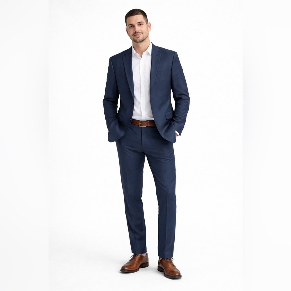 Tommy Hilfiger Men’s Navy Blue Wool Blend 2-Piece Suit 48R 42W x 32L